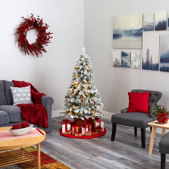 5ft. Pre-Lit Flocked Rock Springs Spruce Artificial Christmas Tree with Clear LED Lights